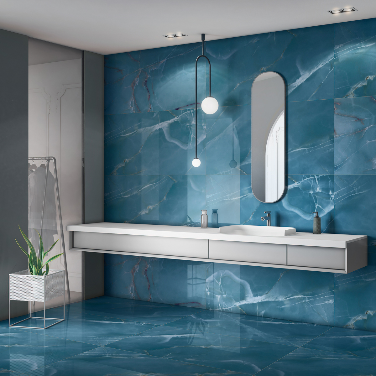 Prima Onyx™ | Azure Polished Porcelain Tile – Luxura Stone