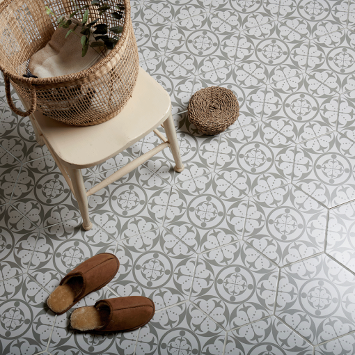 Carnaby Hexagon Grey Satin Porcelain Tile
